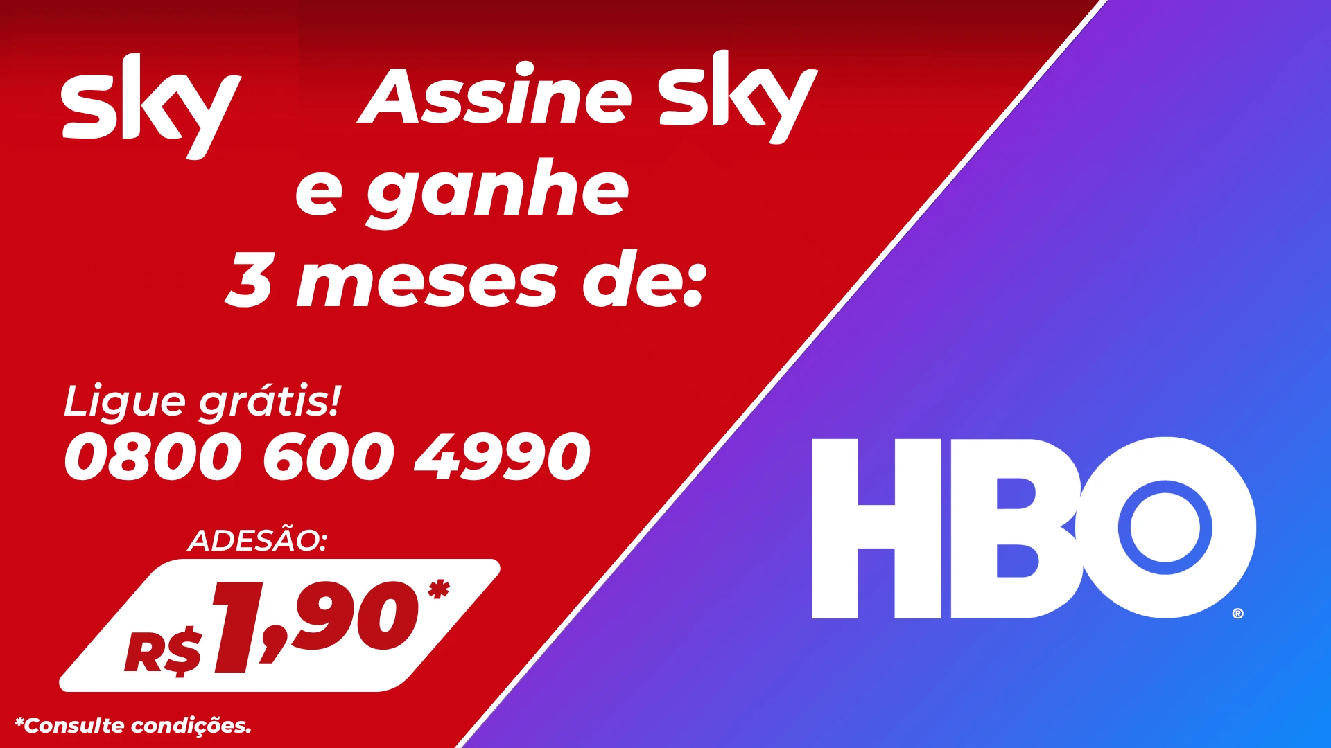 Assine SKY com Adesão de apenas R$ 1,90 e ganhe 3 meses de HBO. Aproveite!