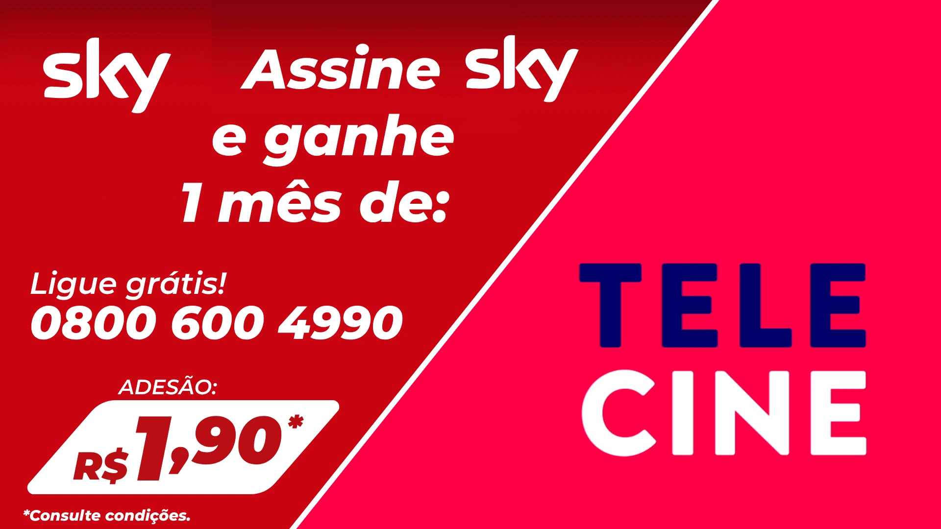 Assine SKY com Adesão de apenas R$ 1,90 e ganhe 1 mês de Telecine. Aproveite!